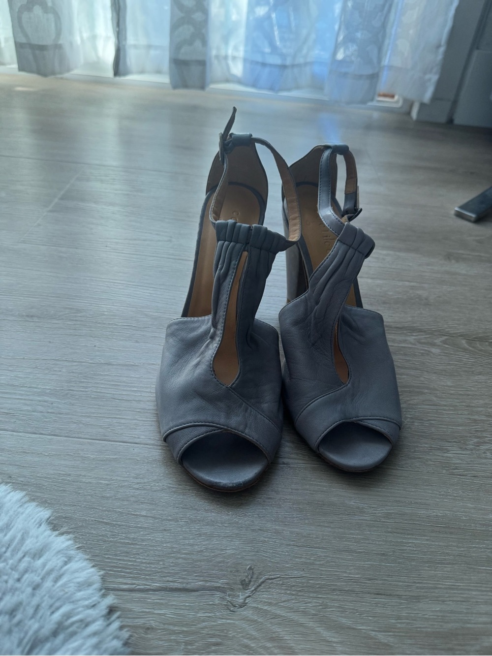 Women's Open-Toe Slingback Leather Heels - Charcoal